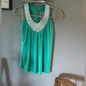RAIN Beaded Halter Tank Top Teal | Size S
